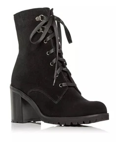 NWD $595 La Canadienne Parkera Lug Boot Black Suede Lace Up Women's Size 6.5M - Picture 1 of 24