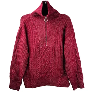 Design History Karsie Sweater XL Burgundy Half Zip Cable Knit NEW - Picture 1 of 11