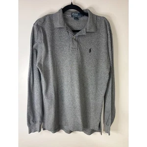 Polo Ralph Lauren Long Sleeve Polo Shirt Mens Medium Gray Pony Logo - Picture 1 of 7