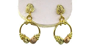 Black Hills Gold, Post Earrings 10k Solid Gold Featuring Grapes & Leaves - Picture 1 of 8