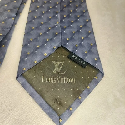 路易威登老花蓝色丝绸领带黄色渐变圆点罕见意大利设计师  — 第 1/4 张图片