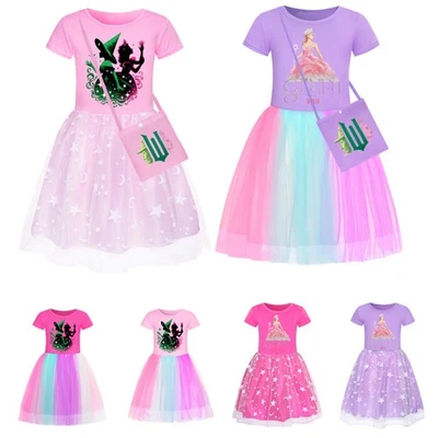 Girls Glinda Wicked Dress Rainbow Dress Mesh Party Princess Tutu Skirt Xmas Gift - Image 1 of 4