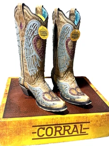 Neu Corral Stiefel sandbraun Leder Western Herz Flügel Kristall bestickt 6,5 - Bild 1 von 13