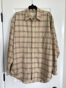 Eddie Bauer Long Sleeve Button Up Shirt Tall Large 100% Cotton Brown Plaid - Picture 1 of 7