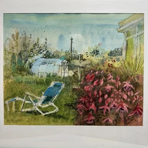 Nina Carroll (1932-90) Ausdrucksstarkes Aquarell Gemälde Gartenszene gerahmt 1975 - Bild 1 von 13