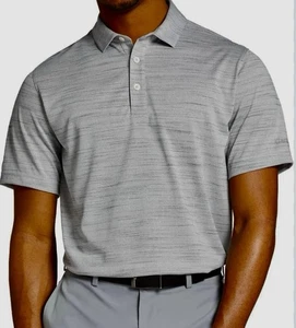 NWT Walter Hagen 11 Men’s Clubhouse Striation Polo Shirt Crisp White/Gray L - Picture 1 of 4
