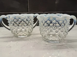 Fenton Art Glass White Opalescent Hobnail STAR Creamer and Sugar Set 1950 - Picture 1 of 10