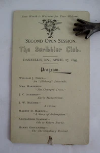 1894 SCRIBBLER CLUB Program & Membership Cards, Danville, KY - Picture 1 of 2