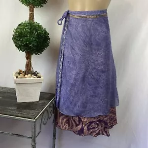 100% Silk Urban Nomad Print Wrap Tie Midi Mid Length Bohemian Skirt OS - Picture 1 of 4