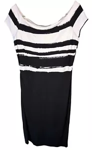 NWT Escada Womens US Sz M  Black White Striped Dress Slimming Pattern - Picture 1 of 11