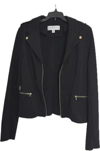Marc NY schwarze schwarze Jacke Gr. M goldener Reißverschluss Langarm Stretch Tech Chic - Bild 1 von 7