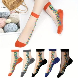 Women Transparent Thin Flower Lace Socks Crystal Silk Short Ankle Socks Summer - Picture 1 of 92