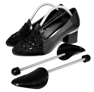2Pair Black Plastic Portable Adjustable Spring Shoe Trees Shoe Shapers Shoe Form - Picture 1 of 5