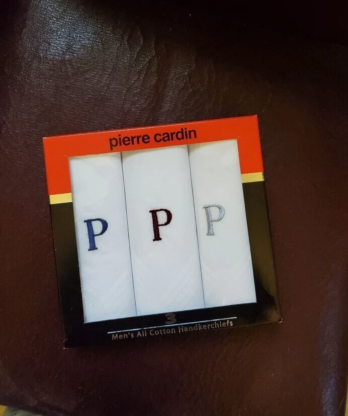 Lenços Pierre Cardin 100% algodão (3) letra monogramada P NOVO NA CAIXA - Imagem 1 de 1