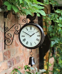 Garden Wall Station Clock Ornament double sided Bracket Rust Copper Effect - Picture 1 of 8