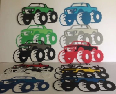 Monster Trucks Die Cuts Lot 12  Different Colors Card & Party Decorations 4" H — 第 1/4 张图片
