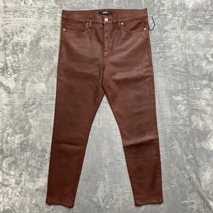 New Hudson Leather Coated Nico Mid Rise Skinny Ankle Jeans Women’s Size 34 Brown - Picture 1 of 12
