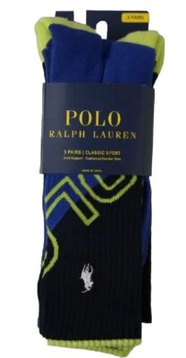 Paquete de 3 calcetines deportivos Big Pony bordados para hombre Polo Ralph Lauren - talla 10-13  Foto 1 de 4