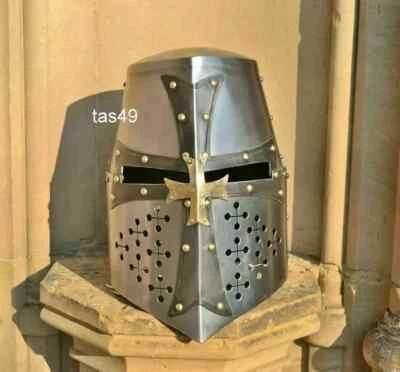 Medieval Helmet Collectible Knight Templar Helmet Crusader Costume Armor Gift CP - Image 1 of 4