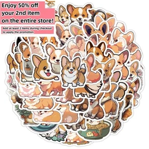 50pcs Waterproof Vinyl Stickers Cute Corgi Dogs Luggage Phone Laptop Fridge Car - Picture 1 of 11