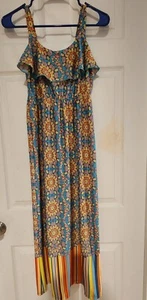 Girls Medium 8/10 Maxi Sundress Tank Dress Tiered Top Floral Striped Summer! - Picture 1 of 7