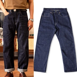 Pantalones de mezclilla para hombre Red Tornado tiro alto sueltos calce recto ribete crudo - Imagen 1 de 16