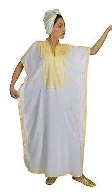 Vestido largo de verano con caftán marroquí para mujer caftán abaya para mujer algodón blanco Foto 1 de 4