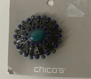 NWT CHICO’S Hem Blue Cab Pin Brooch-Navy Green Dazzle Classic - Picture 1 of 4