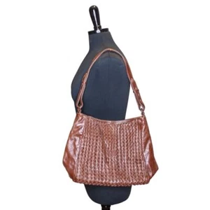 Elliott Lucca Woven Leather Shoulder Bag Hobo Purse Satchel Brown - Picture 1 of 6