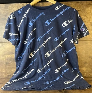 Champion Boys XL Short Sleeve Tee Blue All Over Print T-Shirt Fast Shipping - Picture 1 of 4