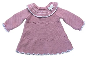 Vestido tejido hilo Shabby Chic niñas 3-6 meses rosa cuello con volantes dobladillo festoneado - Imagen 1 de 8