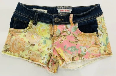 Hot Kiss Vintage Y2K Micro Shorts Cici Size 1 Floral Patchwork Boho Cutie Baddie - Image 1 of 4