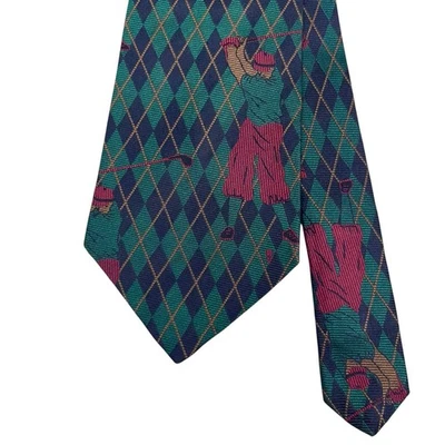 Polo Ralph Lauren Para Hombre De Colección Corbata Argyle Golfistas Verde/Azul Marino Seda 3 7/8" x 56" Usado en Excelente Condición Foto 1 de 4