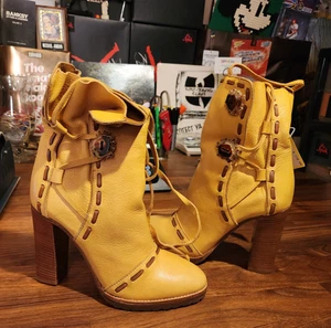 NUEVO Para Mujer Talla 37 B Ralph Lauren Púrpura Etiqueta Cuero Amarillo Botines Italia - Imagen 1 de 15