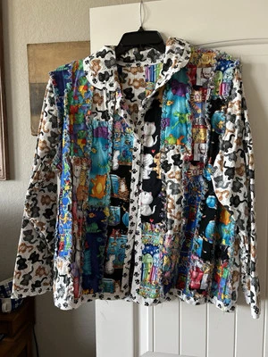 Camisa/chaqueta vintage hecha por artesanos/aficionados para mujer con temática de gato @ talla L Foto 1 de 4