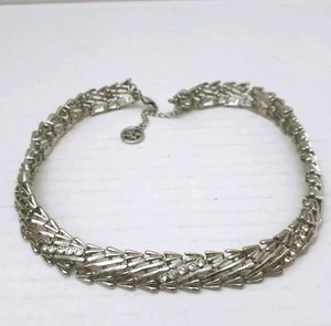 Vintage Krone Trifari Choker Halskette silberfarben klar Strass Brutalist - Bild 1 von 6