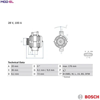 ALTERNATOR 0 986 047 820 FOR SCANIA TOURING P,G,R,T/-/series DC9.12/13/16 8.9L - Image 1 of 4