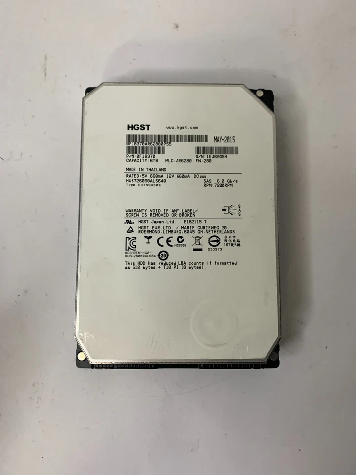 HGST HUS726060ALS640 6TB 7.2K 12G SAS 3.5" Server Hard Drive P/N 0F18370 - Image 1 of 4