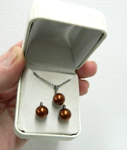 AKOYA PEARL/DIAMOND ER/PD S/S 8-9MM RD ENH CUL NECKLACE EARRINGS NMW013C NIB - Picture 1 of 5