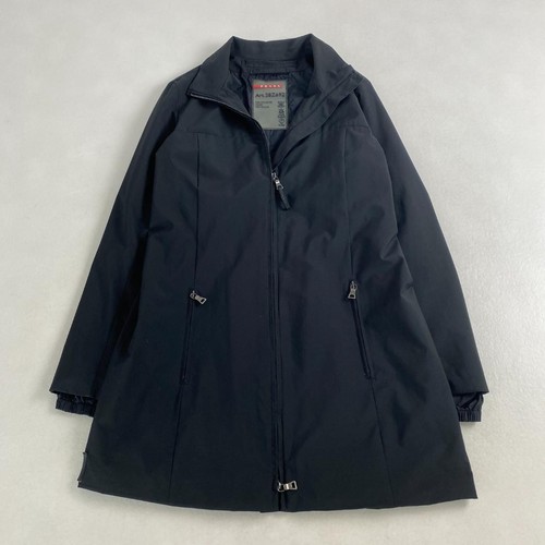 Prada Cappotto Nylon 100 Cinturino Pelle Full Zip Nero