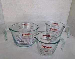 Pyrex Messbecher Set 3 Stück Hartglas Flüssigkeit Becher hält 1/4-4 Tassen  - Bild 1 von 19
