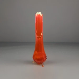 Jarrón oscilante vintage LE Smith vidrio 3 punteras Hobnail ámbar llama naranja rojo 12,5 - Imagen 1 de 6