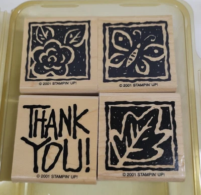 Винтажный набор марок 2001 Stampin Up 4 шт. новые блоки Thank You природа - Изображение 1 из 3