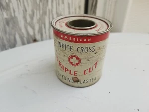 Vintage White Cross Triple Cut Waterpr Adhesive Plaster Tin 2 3/8 x 2 1/4 Inches - Picture 1 of 5