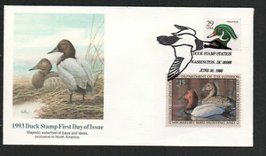#RW60 1993 $15,00 Canvasbacks Francobollo Anatra FDC Fleetwood Cache tUA G4944 - Foto 1 di 2