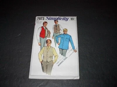 Vtg Simplicity Pattern 7973 Men's Shirt and Reversible Vest  Neck 16 1/2 C 44 UC - Image 1 of 3