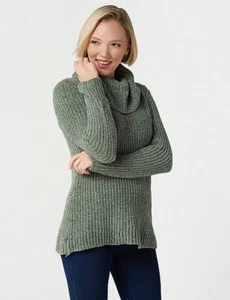 Denim & Co Meadow Green Chenille Cowl-Neck Sweater New - Picture 1 of 4