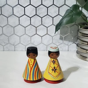 Vintage Salvo Wood Hand Painted Folk Art Boy Girl Dolls Figurines - Picture 1 of 12
