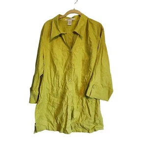 Versailles Green Linen Rayon 3/4 Sleeve Tunic Top Plus Size 1X Lagenlook - Picture 1 of 12