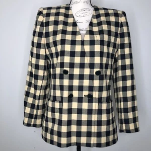 Vintage 80/90er En Avance gelb und marine kariert zweireihiger Blazer Gr. 11/12 - Bild 1 von 12